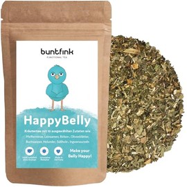 buntfink® "HappyBelly" Tea with Linseed + Peppermint Tea + Ginger + Elderberry, 14-Day Programme, 100% Natural Herbal Tea from Germany, 60 g Loose Tea