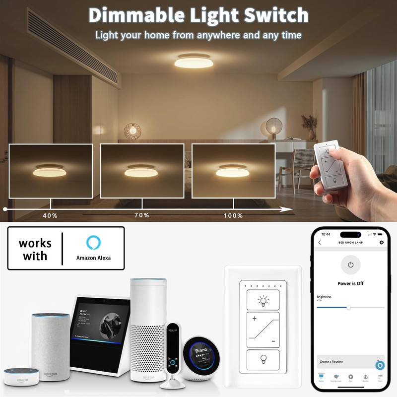 Humpptom Wireless Light Switch and Receiver, Dimmer Switch Work with
