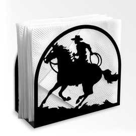 DOODLREAM Western Cowboy Riding Horse Decorative Black Metal Napkin Holder for Table, 5.3" x 4.9" x 2" Standing Napkin Holder for Home Kitchen Restaurant Picnic Party Coffee Bar Dining Room