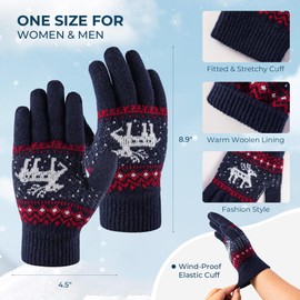 SoftSixant Winter Gloves Pure Wool Warm and Cozy Mittens for Men and Women Elastic Knit Thermal Design for Outdoor Activities, Suitable for Winter Cold-Weather Accessories, Color Navy Blue (US-TX003)