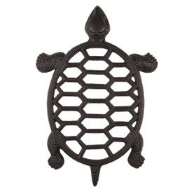 gasaré, Cast Iron Trivet, Turtle Decor, for Hot Dishes, Pots, Pans, Kitchen, Rubber Feet Caps, Ring Hanger, 12 x 9 Inches, Rustic Brown Finish, 1 Unit