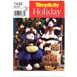 Simplicity 7439 Sewing Pattern Holiday Crafts Christmas Sitting Bears with Clothes