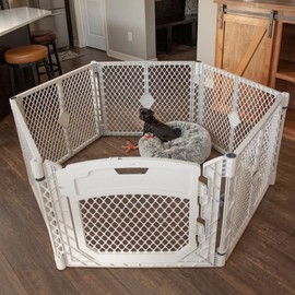 MyPet North States Petyard Plus: 5.5 Ft. Wide Folding Dog Playpen Indoor or Outdoor. 6-Panel Freestanding Play Pen Dog Gate Made in USA. 26" Tall, Light Gray