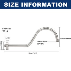 NearMoon Shower Extension Arm with Flange - S Shaped High Arc Gooseneck Long Shower Extender Pipe, Perfect for Rainfall Shower Head - Bathroom Accessory,16 Inch (Brushed Nickel)