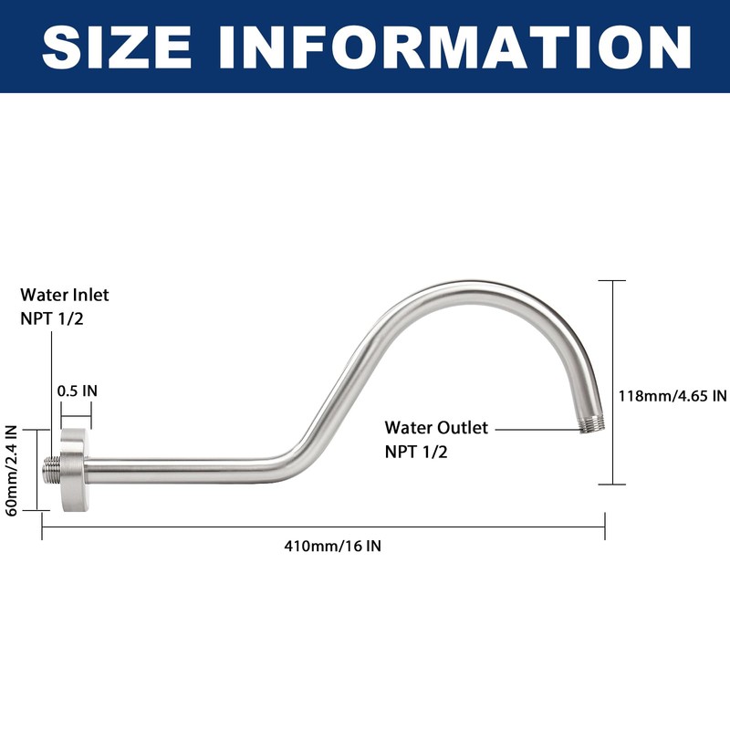 NearMoon Shower Extension Arm with Flange - S Shaped High