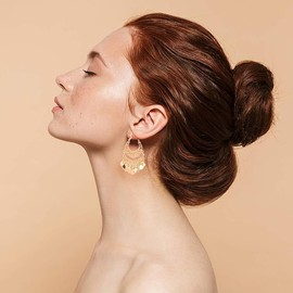 Bohemian Boho Drop Earrings for Women Disc hollow crescent long earrings (Golden, One Size)