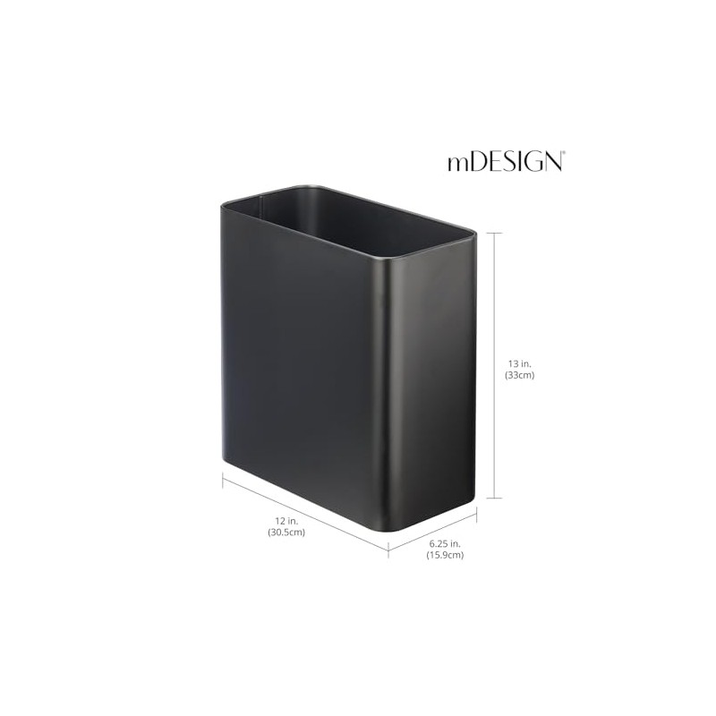mDesign Decorative Trash Can, 12" x 6.25" x 13", Black