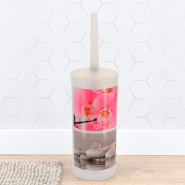 Orchid Print Plastic Toilet Brush and Holder Set