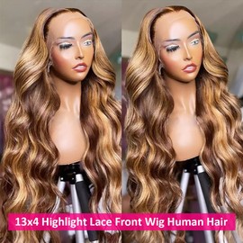 Pizazz Pizazz Honey Blonde Lace Front Wigs Human Hair Pre Plucked with Natural Hairline 13x4 Glueless Wigs Human Hair 180 Density 4/27 Highlight Body Wave Lace Frontal Wigs 24 Inch