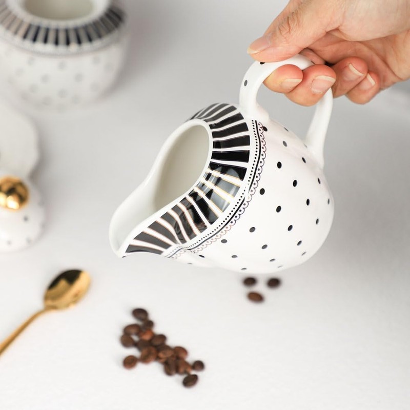 RockTrend Stripe Polka Dot Ceramic Coffee Serving Set Creamer and