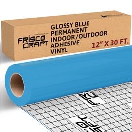 Frisco Crafts Glossy Blue Permanent Vinyl - 12" x 30 Feet - Durable Self Adhesive Vinyl for Crafting, Signage, & Home Decor - Weather-Resistant Blue Roll