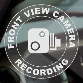 1 x Front View Camera Recording Sticker Window CCTV Security Sign Round Warning Dash Cam Car Taxi White on Clear 100x100mm C45 (Inside Window to Face Outwards *Not for Tinted Windows*)