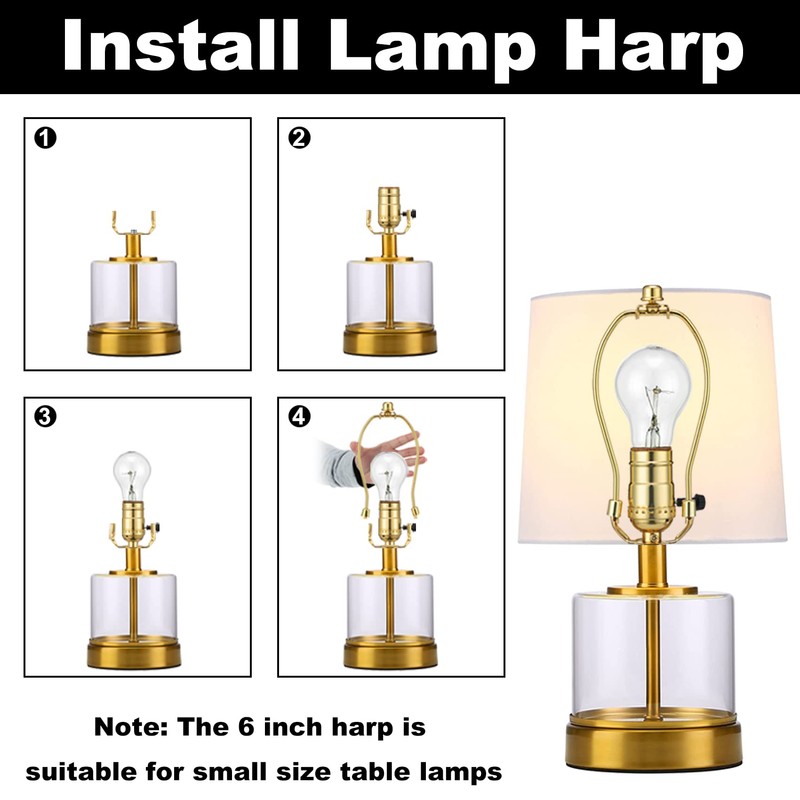 Lamp Harp 6 Inch, 2 Set Detachable LampShade Harp for