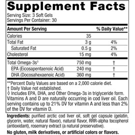  Nordic Naturals Arctic Cod Liver Oil, Lemon - 90 Soft Gels - 750 mg Total Omega-3s with EPA & DHA - Heart & Brain Health, Healthy Immunity, Overall Wellness - Non-GMO - 30 Servings
