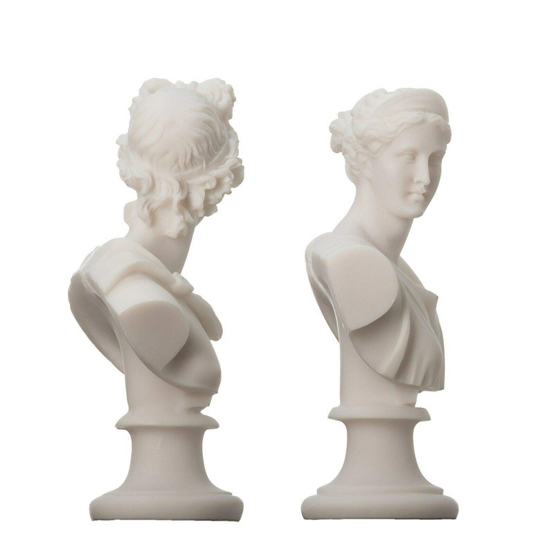 Artemis Diana and Apollo Bust Greek Statues Figurine Gods Alabaster