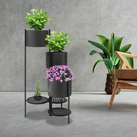 WsrrLun Corner Plant Stand, 3 Tier Foldable Corner Shelf, Black Iron Flower Pot Stand for Balcony Living Room Office Decor