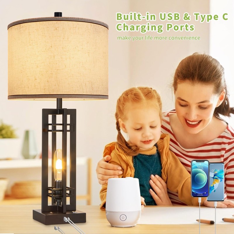 Farmhouse Table Lamps for Living Room - 27" Tall Table