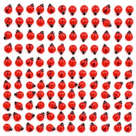 ZRLABL Mini Resin Ladybug Decorations, 100 Pieces Red 3D Beetle Ornaments, 10.11mm x 7.8mm Size, for DIY Crafts and Accessories