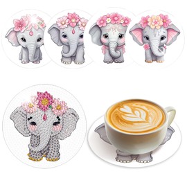 4 Pcs Diamond Painting Creative Coasters DIY Animal Elephant Diamond Art Coasters Diamond Painting Kits Diamond Non Slip Coaster for Beginners Adults Home Dining Decors Art Crafts