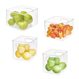 iDesign 50% Recycled Plastic Refrigerator Set, Made in The USA – Versatile Design Ideal for Freezer, Fridge, Pantry, and Cabinet Organization, Two 6” x 6” x 6” & Two 6” x 6” x 8” Bins, Clear