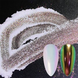 Mermaid Chrome Nail Powder - DRMODE Unicorn Iridescent Pearl Powder with Mermaid Neon Rainbow Effect, Multi Color Changing Opal Aurora Nail Pigment Dust