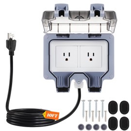 Kanayu Outdoor Outlet Box with 10ft Extension Cord, Dual 15 AMP 5-15 Receptacles Weatherproof Waterproof IP66 Outdoor Exterior Socket with Cover, 14 AWG/3C SJTW Cord