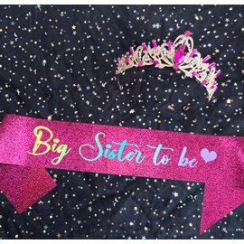 Big Sister To Be Sash and Tiara Kit Baby Shower Decoration Party Favors Party Supplies Sister Gift Set for Her Pink