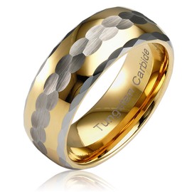 100S JEWELRY Tungsten Mens Wedding Band Two Tone Gold Silver Hammer Finish Facet Cut Edg Size 6-16 (tungsten, 8)
