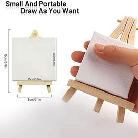 Rensimote 16 Pack 4 x 4 Inch Stretched Mini Canvases Small Painting Canvas with Easel Art Canvases for Kids Painting Craft