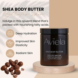Aviela Ultimate Shea Body Butter Deep Hydration, Quick Absorption | 100% Pure Unrefined African Shea Butter | Vegan, Ethical, and Kind to the Planet | 180ml