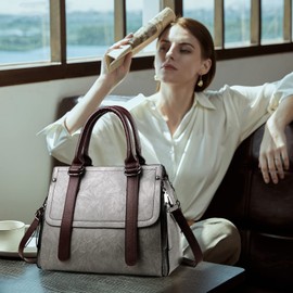 NICOLE & DORIS Women Top Handle Bag Vintage Shoulder Bag Ladies Handbags Designer Crossbody Bag PU Leather Work Bag Clutch Bag Medium Size Grey