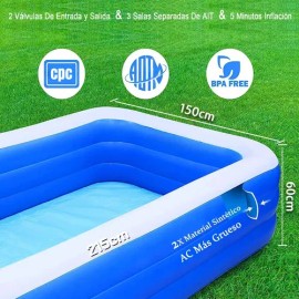 215cm Alberca Inflable Rectangular Para 3-5 Personas Try Me Azul                                                                                      