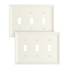 TREEWELL 2-Pack Triple Toggle Light Switch Cover Plate, Light Almond Decorative Switch Plate Covers, Natural Bamboo Fiber 3 Gang Wall Plate, Corrosion Resistant
