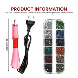 Hotfix Applicator, Hotfix Rhinestone Applicator, Hotfix Rhinestone Applicator, Quick Heating, Hot Fix Rhinestone Applicator, Magic Wand with 12 Colours, 2160 Pieces Rhinestone Crystals for DIY