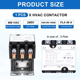 DMiotech HVAC Contactor, 3 Pole FLA 50 Amps 240V Coil Air Conditioner Contactor Compressor Condenser Motor AC Definite Purpose Contactor, UL Listed