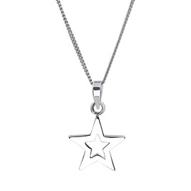 Silverly Sterling Silver Open Star Pendant - Smooth Star Necklace 18" - Celestial Star-Shaped Charm With Curb Chain - Solid Silver Jewelry for Women - Best Friend Gift