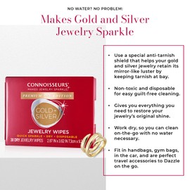 CONNOISSEURS Premium Edition Jewelry Wipes for Gold & Silver Jewelry - 30 Pack - Dry and Disposable - Clean, Polish, and Remove Tarnish