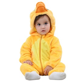 MICHLEY Newborn Baby Winter Hooded Romper Flannel Infant Jumpsuit Outfit, Duck, 6-12months, Size 80