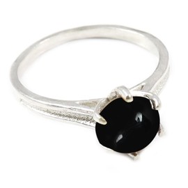 JEWELSTREZORO Cabochon-Schwarzer Onyx Edelstein-für Herren und Damen,Geschenkartikel, 925er-Sterling Silber Band Ring Schmuck TSR361BY_2 (48 (15.3))
