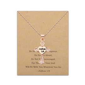 FEELMEM Christian Gift Joshua 1:9 Cross Pendant Necklace Bible Verse Christian Necklace Religious Confirmation Gift (Joshua 1:9 necklace)