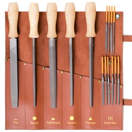 YOCAMIRAGA 15Pcs Metal File Set, 5Pcs Metal Files for Wood and Metal & 10Pcs Needle File Set for Sanding Work with Synthetic Leather Roll-Up Tool Pouch.