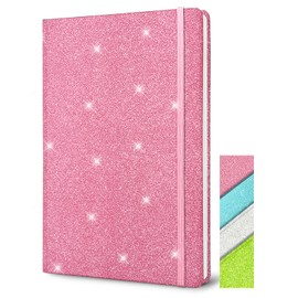 GINMLYDA Pink Glitter Notebook A5 Hardback, 8.3x5.7 Inches 160 Pages Never Peel Off Glitter Lined Notebook for Girls Cute Teenager Journal for Women Blank Hardcover Notepads for Work Girls Gift