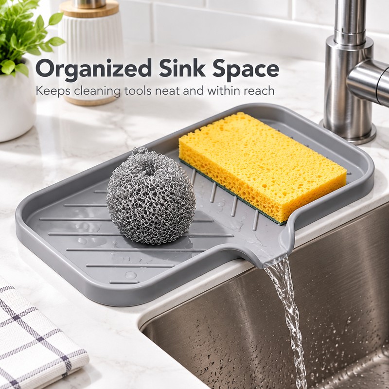 Kitchen Sink Silicone Tray for Soap and Sponge Storage –