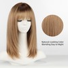 ELLORS Ombre Light Brown 16inch Human Hair Wigs for Women
