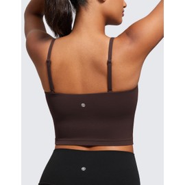 CRZ YOGA Butterluxe Adjustable Longline Sports Bras for Women - Square Neck Padded Workout Crop Top Camisole Tank Top Hot Fudge Brown Small