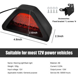 Suvnie Car F1 Style Brake Light, DRL Fog Rear Tail Third Brake Light, Waterproof Triangle Warning Flash Lamp with 12 LED, Universal Car Accessories for Motorcycles Trucks Safety Stop (Red)