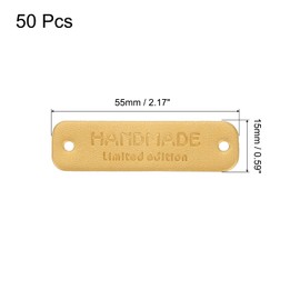 QUARKZMAN Pack of 50 Handmade Leather Labels for Sewing Handmade Label PU Leather Handmade Embossed Label for Decorating DIY Sewing Crafts 55 x 15 mm, Yellow