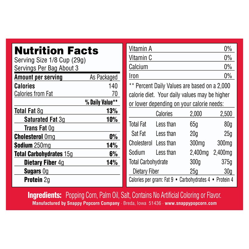 Snappy Natural Microwave Popcorn, 3.5 oz, 48 Pack