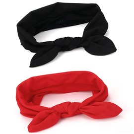 Retro Bow Headband for Women Girls Red Black Bowknot Headbands Vintage Headwrap Elastic Wire Headband Christmas Birthday Gifts for Daughter Sister 2Pcs