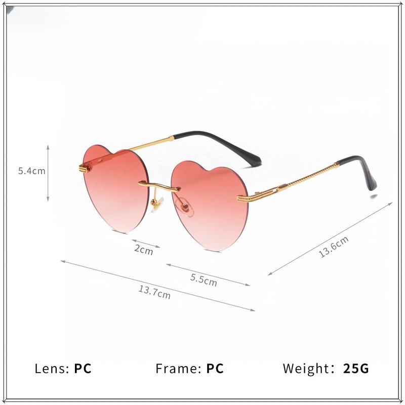 WDZAYXC Minimalist Frameless Heart Shaped Sunglasses, Cute and Fashionable Glasses,